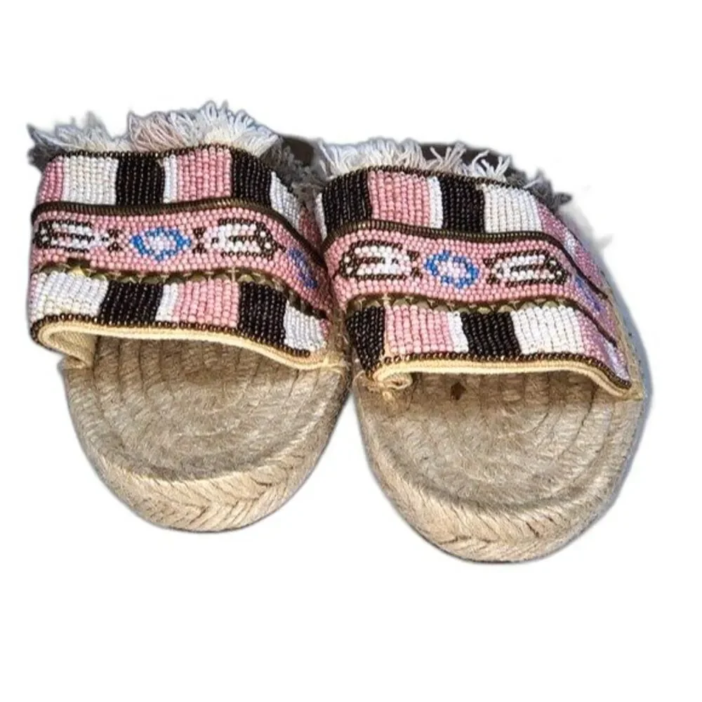 Z&L Pink‎ Beaded Espadrilles Slides Sandals Size EU 37/US 6